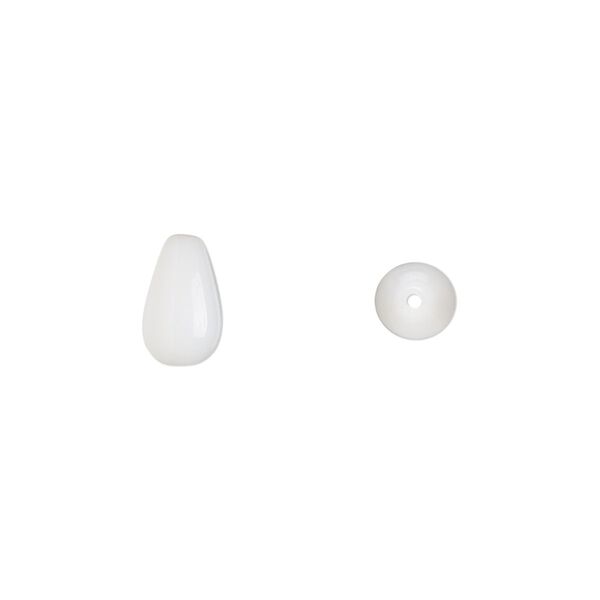 Bead, Czech pressed glass, opaque white, 9.5x6mm teardrop. Sold per 15-1/2" to 16" strand, approximately 40 beads. image number 0