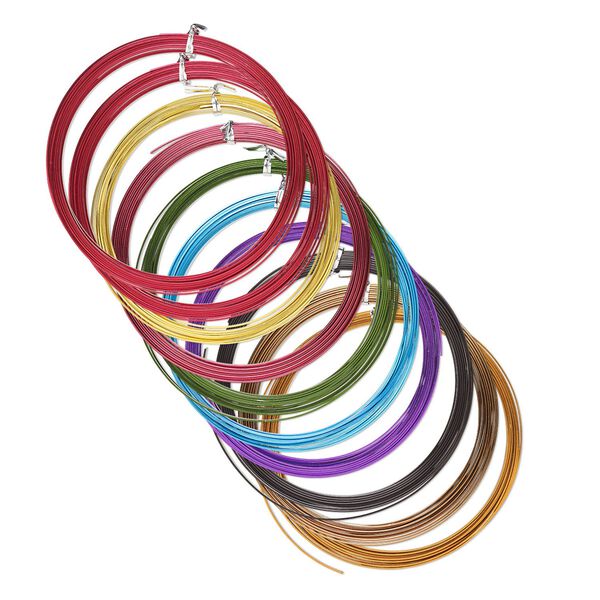 Wire mix, anodized aluminum, mixed colors, 4x1.2mm flat, 16 gauge. Sold per pkg of (3) 18-foot sections. image number 0