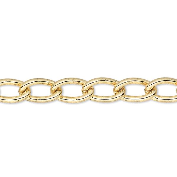 Chain, gold-plated steel, 6mm curb. Sold per pkg of 50 feet. image number 0