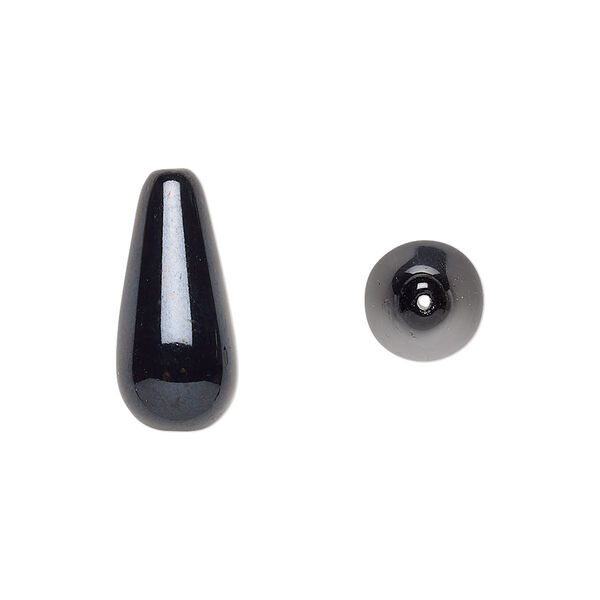 Bead, Czech pressed glass, jet, 20x9.5mm teardrop. Sold per 15-1/2" to 16" strand, approximately 20 beads. image number 0