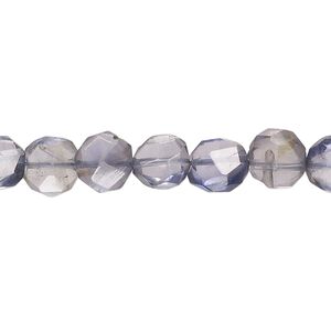 Iolite 1pkg1, hand-cut faceted puffed flat round bead 14 inch 7-9mm