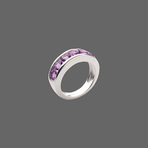 Ring, sterling silver and amethyst (natural), six-4mm faceted rounds, size 8. Sold individually.