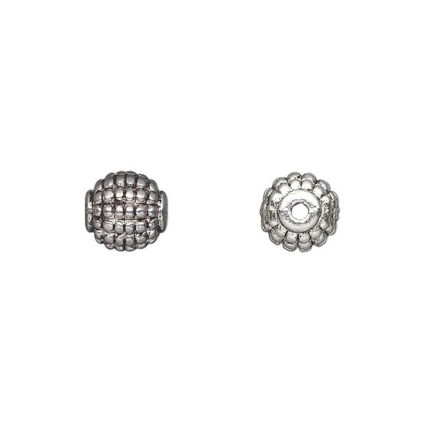 Bead, antique silver-plated "pewter" (zinc-based alloy), 8mm beaded round. Sold per pkg of 20. image number 0