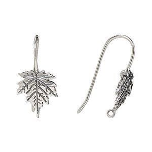 Ear wire 1pkg2 sterling silver, 23mm maple leaf / closed loop, 20 gauge antiqued 1 pair