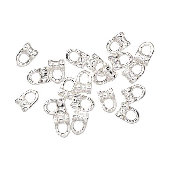 Crimp, silver-plated brass, 6x4mm tube with loop, 1.5mm inside diameter. Sold per pkg of 20. image number 0