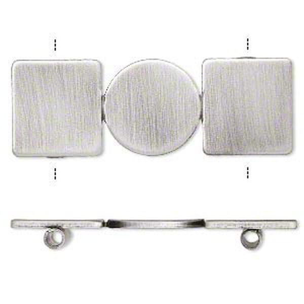 Spacer, antique silver-plated steel, 40x14mm 2-strand square and round, 25mm between holes. Sold per pkg of 2. image number 0