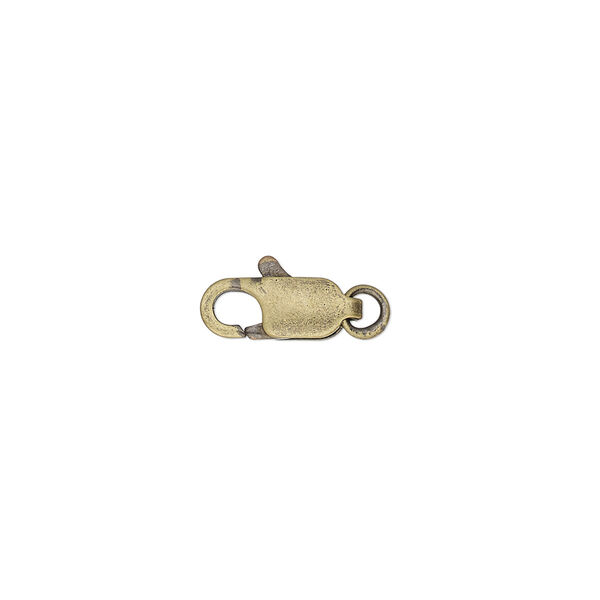 Clasp, lobster claw, antique gold-plated brass, 12x5mm with jump ring. Sold per pkg of 100. image number 0
