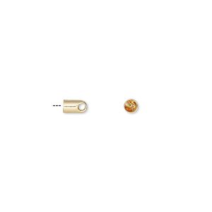 Cord end, glue-in, gold-finished brass, 5x3mm with 2mm inside diameter. Sold per pkg of 100.