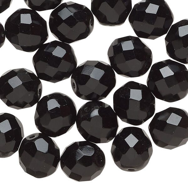 Bead 1pkg40, Czech fire-polished glass, opaque jet, 10mm faceted round. image number 0
