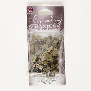 Cord end, fold-over, antique brass-finished steel, 10x4mm textured rectangle, 5x4mm inside diameter. Sold per pkg of 70.