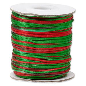 Cord, Satinique™, satin, Christmas, 1mm mini. Sold per 200-foot spool.