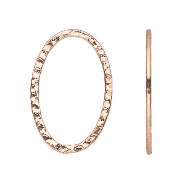 Focal, copper-plated steel, 30x20mm double-sided hammered open oval. Sold per pkg of 8. image number 0