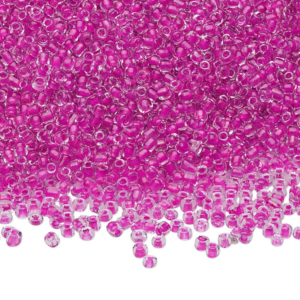 Seed bead, Ming Tree™, glass, pkg/1 pound, #11 round, transparent color-lined fuchsia. image number 0
