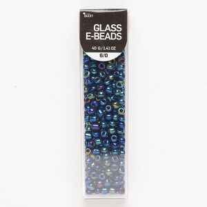 Seed bead, glass, pkg/1pkg1, #6 round, opaque rainbow black