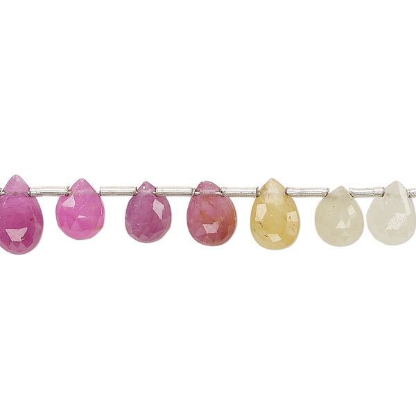 Multi-sapphire 1pkg29, hand-cut top-drilled faceted puffed teardrop bead 7x5mm-9x5mm image number 0