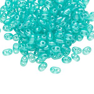 Seed bead, Preciosa Twin™ Czech glass, pkg/250g, 5x2.5mm oval, transparent green terra pearl clear, (08358).