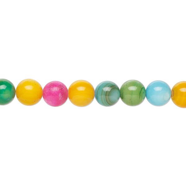 Bead, freshwater pearl shell (dyed), mixed colors, 6mm round, Mohs hardness 3-1/2. Sold per 15-1/2" to 16" strand. image number 0