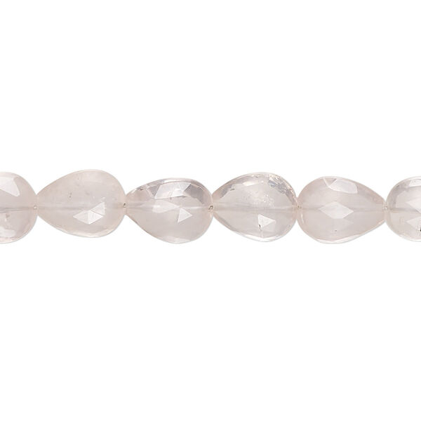Bead, rose quartz (natural), light, 8x7mm-11x8mm hand-cut faceted puffed teardrop, B grade, Mohs hardness 7. Sold per 7-inch strand, approximately 20 beads. image number 0