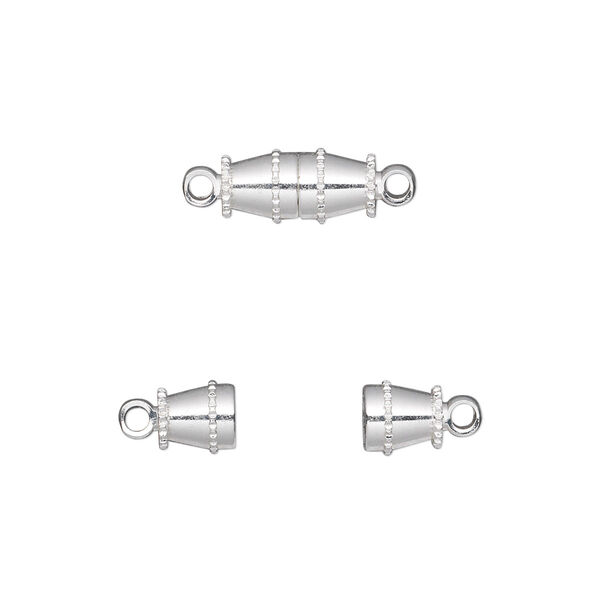 Clasp, magnetic, silver-finished brass, 11x5mm double cone. Sold per pkg of 10. image number 0