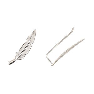 Earring, Create Compliments®, sterling silver, 20x4.5mm left- and right-facing feather ear climber, 23 gauge. Sold per pair.