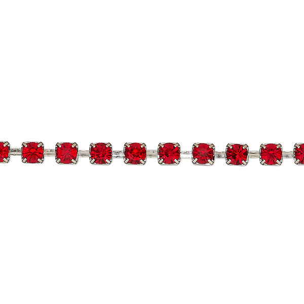 Cupchain, VINTAGE Crystal™, imitation rhodium plate brass and crystal, light Siam, 3.2mm round. Sold per pkg of 1 meter. image number 0