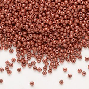 Seed bead, Preciosa Ornela Czech glass, pkg/500g, #11 rocaille, opaque PermaLux dyed brown chalkwhite, (22007).