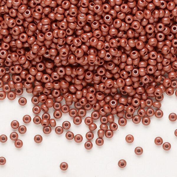Seed bead, Preciosa Ornela Czech glass, pkg/500g, #11 rocaille, opaque PermaLux dyed brown chalkwhite, (22007). image number 0