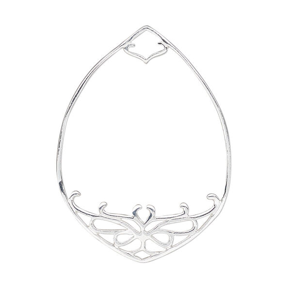 Focal, sterling silver, 39x28.5mm teardrop with cutout design, 3.5x4mm hole. Sold individually. image number 0