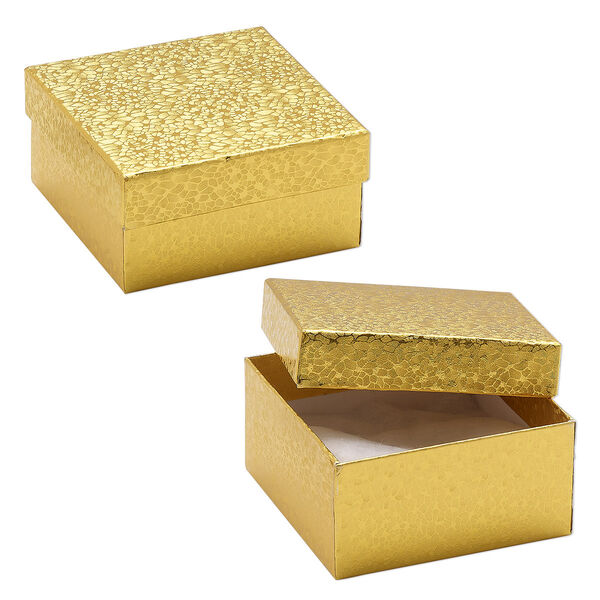 Box, paper, "cotton"-filled, gold, 3-3/4 x 3-3/4 x 2-inch square. Sold per pkg of 10. image number 0
