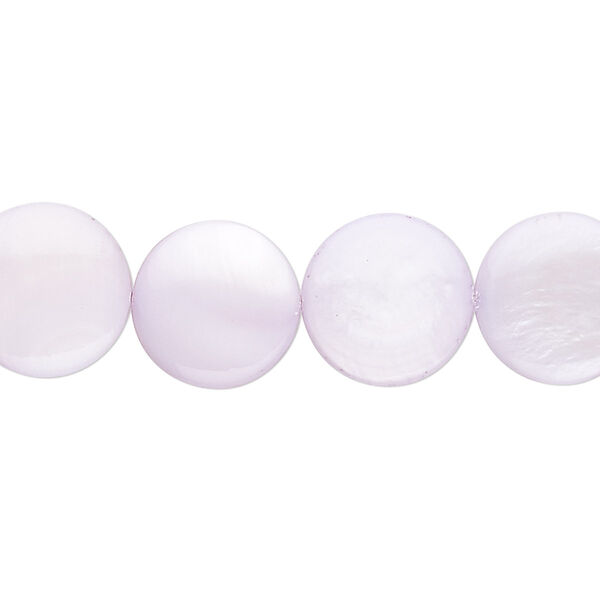 Bead, mother-of-pearl shell (dyed), lavender, 12mm flat round. Sold per 15" to 16" strand. image number 0