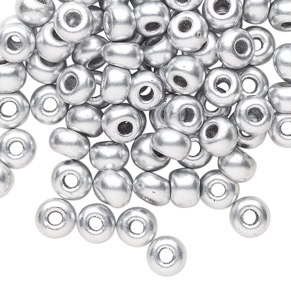 Seed bead, Preciosa Ornela Czech glass, pkg/500g, #2 rocaille, opaque metallic soft silver alabaster white, (01700). image number 0