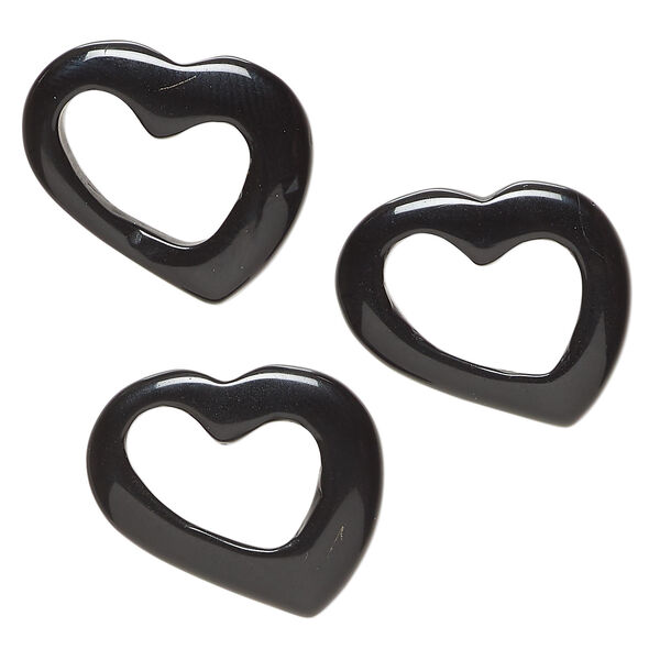 Black onyx 1pkg3, open floating heart component, 27x22mm-28x24mm image number 0
