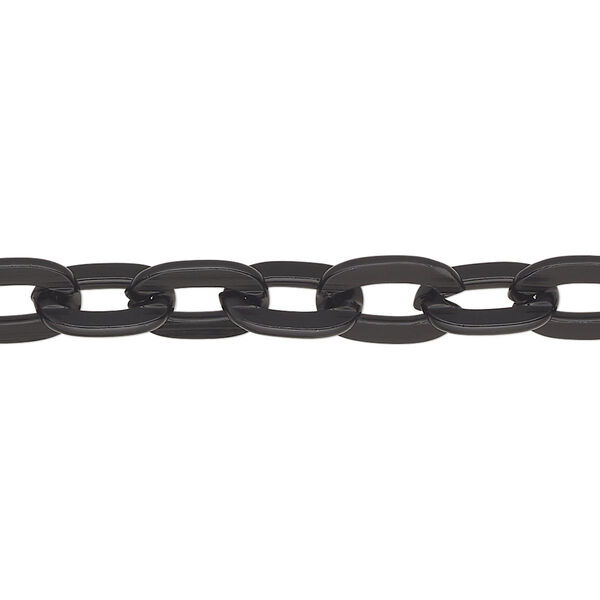 Chain, anodized aluminum, black, 7.5mm flat cable. Sold per pkg of 5 feet. image number 0