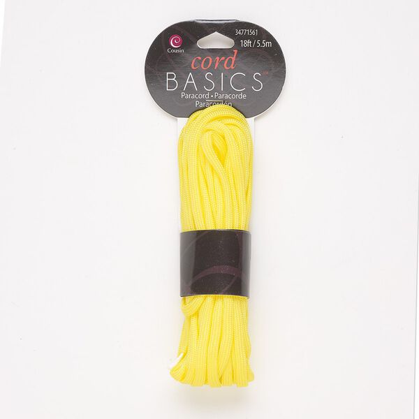Cord, nylon, neon yellow, 4mm round. Sold per 18-foot pkg. image number 0