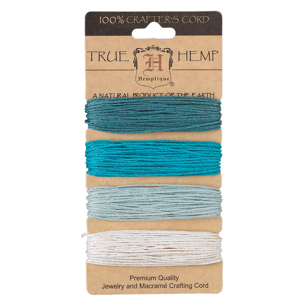 Cord, Hemptique®, hemp, blue shades, 1mm diameter, 20-pound test. Sold per pkg of (4) 30-foot sections. image number 0