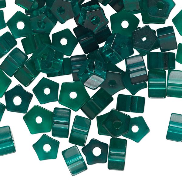 Bead, pressed glass, translucent teal green, 7x4mm-8x5mm hexagon rondelle. Sold per 1-ounce pkg, approximately 90 beads. image number 0