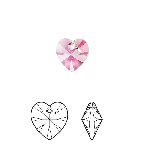 Drop 288pk rose, Swarovski® 10mm pendant heart 6228 image number 0