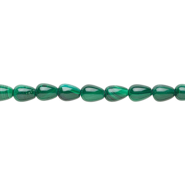 Bead, malachite (natural), 7x5mm teardrop, B grade, Mohs hardness 3-1/2 to 4. Sold per 8-inch strand, approximately 25 beads. image number 0
