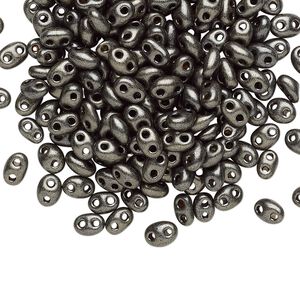 Seed bead, Preciosa Twin™ Czech glass, pkg/250g, 5x2.5mm oval, opaque dark khaki green terra pearl black, (28992).