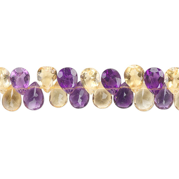 Bead, amethyst and citrine (natural/heated), 7x4mm hand-cut top-drilled faceted teardrop, B grade, Mohs hardness 7. Sold per 8-inch strand, approximately 75 beads. image number 0