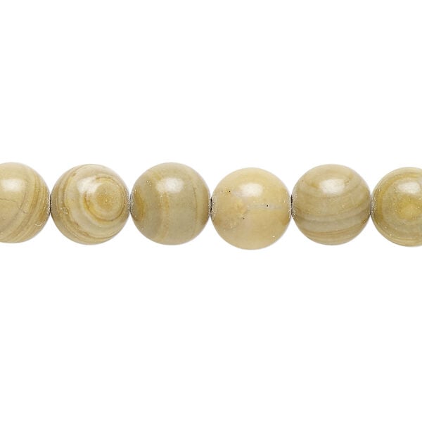 Landscape stone (limestone) 1pkg1, round bead natural, 15 inch 8-9mm image number 0