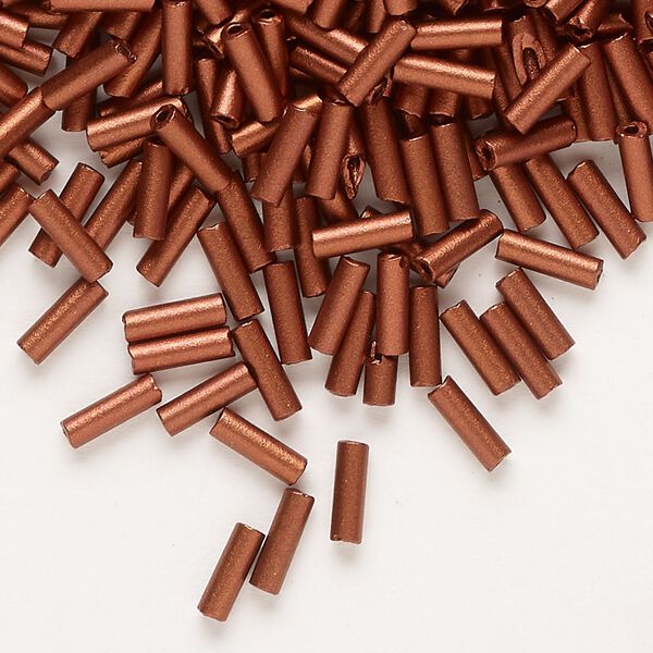 Bead, Preciosa Ornela Czech glass, bugle bead, pkg/50g, #3, soft dark copper metallic opaque alabaster, (01750). image number 0