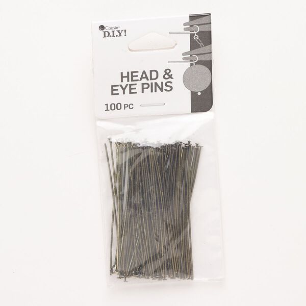 Head pin and eye pin mix, antique gold-finished steel, 2 inches, 21 gauge. Sold per pkg of 100. image number 0
