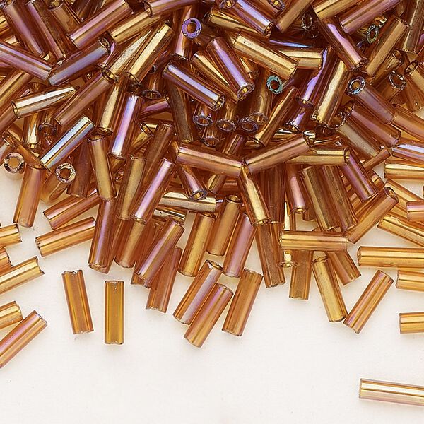 Bead, Preciosa Ornela Czech glass, bugle bead, pkg/500g, 1/4 inch, rainbow translucent dark topaz, (11090). image number 0