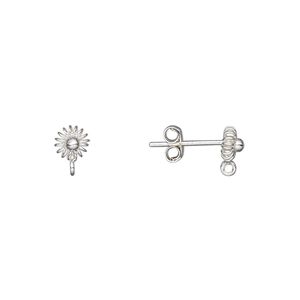 Earstud 1pkg2 sterling silver, 5mm flower / closed loop, 1 pair