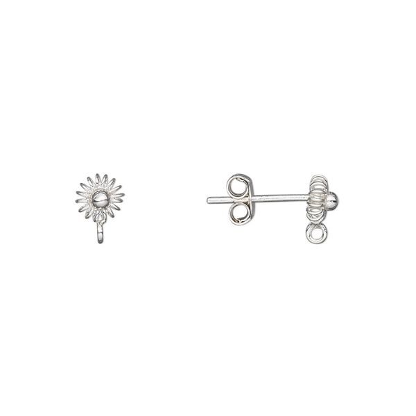Earstud 1pkg2 sterling silver, 5mm flower / closed loop, 1 pair image number 0