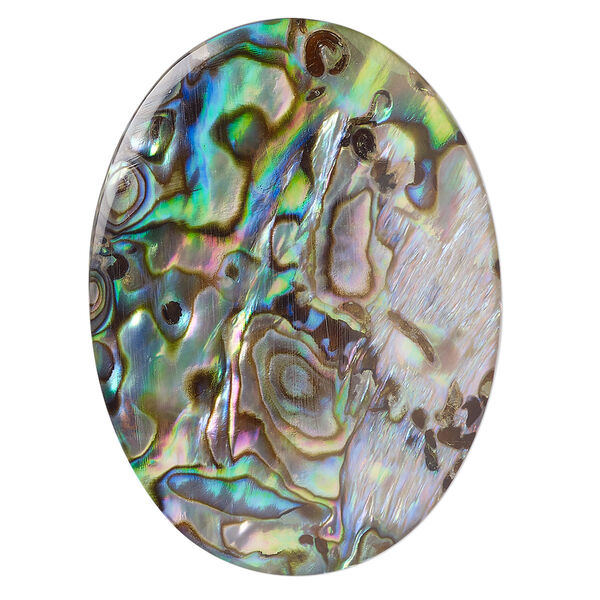 Cabochon, abalone shell (coated), 40x30mm calibrated oval, Mohs hardness 3-1/2. Sold individually. image number 0