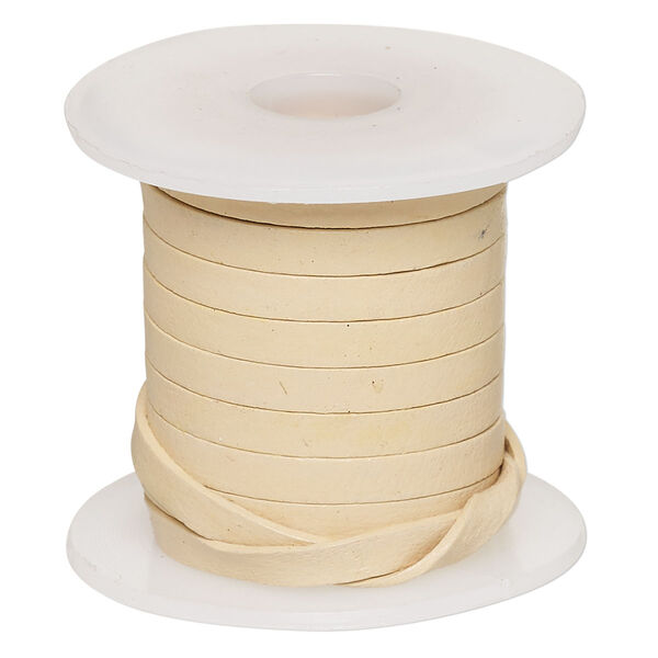 Cord, leather, tan, 4mm flat. Sold per 5-yard spool. image number 0