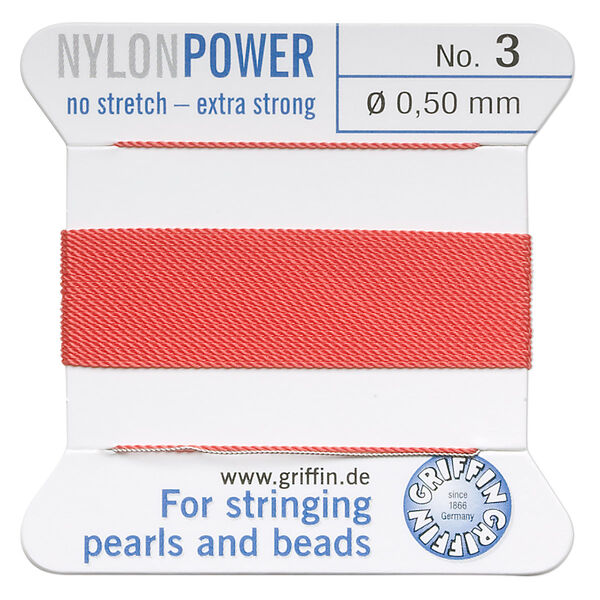 Thread, Griffin, nylon, coral, size #3. Sold per 2-meter card (approximately 78 inches). image number 0