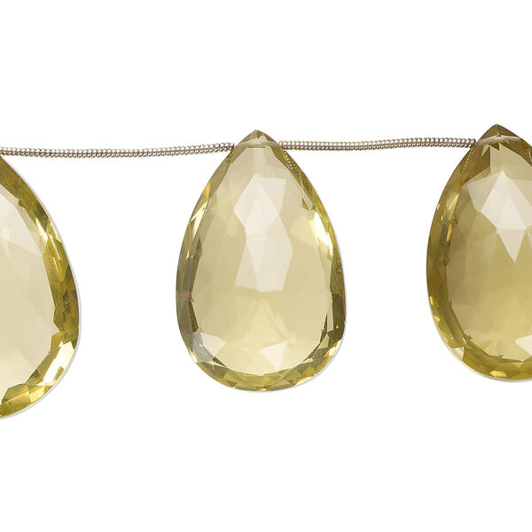 Bead, lemon quartz (heated), 29x18mm-40x28mm hand-cut top-drilled faceted puffed teardrop, B+ grade, Mohs hardness 7. Sold per pkg of 8. image number 0